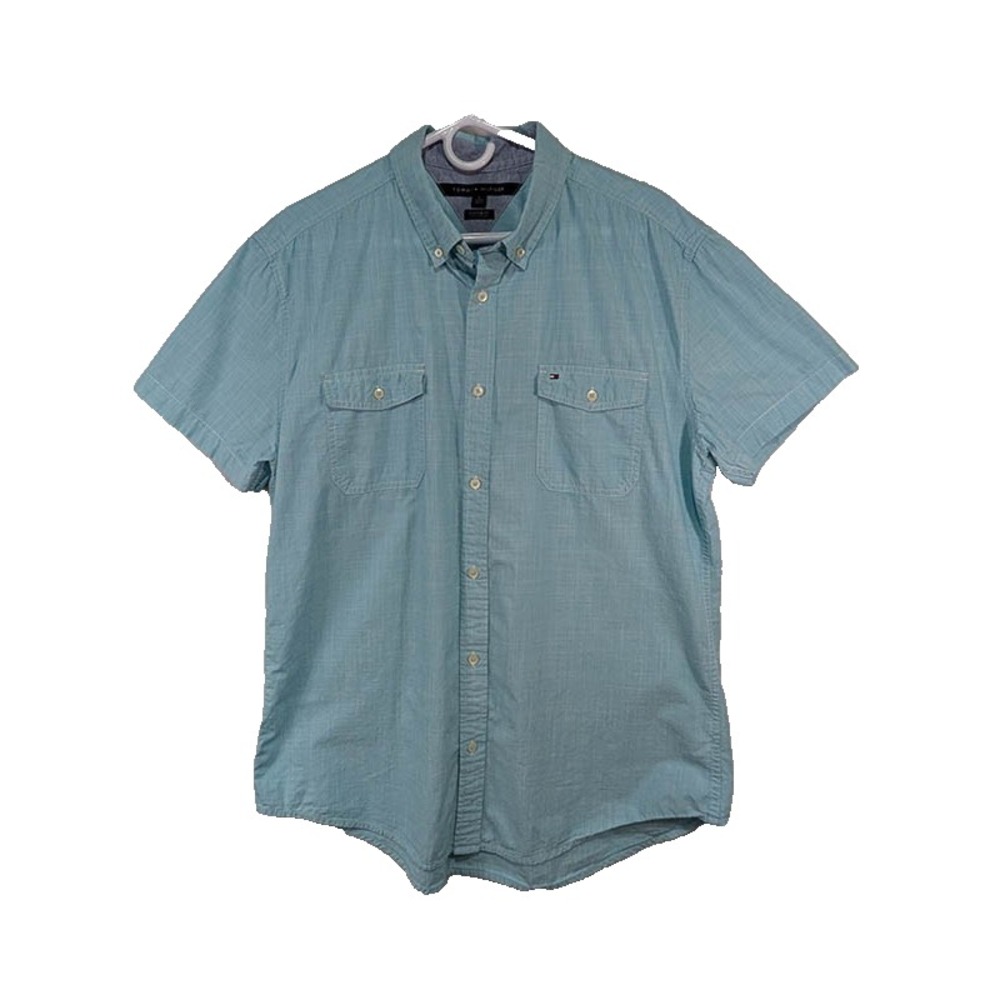 Tommy Hilfiger Button Up Shirt Mens XL Blue Coastal Preppy Resort Vacation Beach